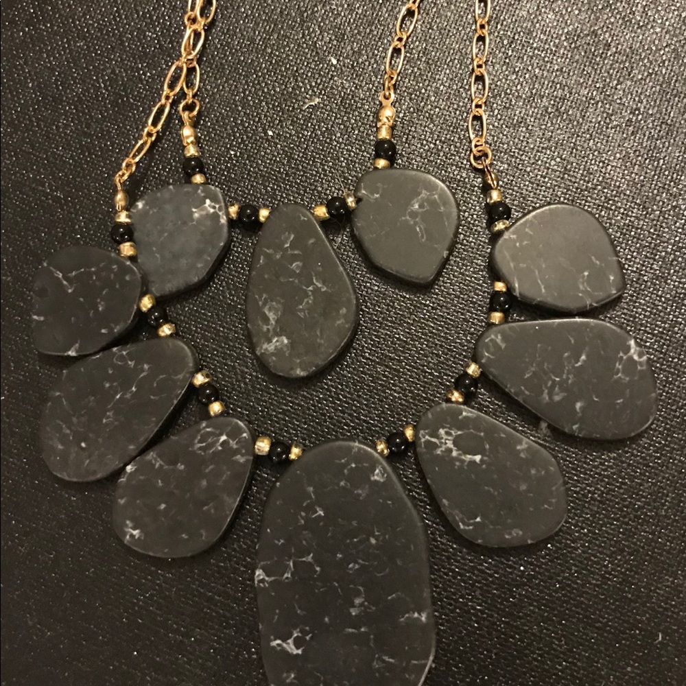 Beaded layered necklace with black marble stones